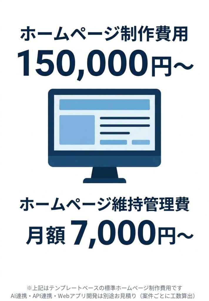 千葉市の格安ホームページ制作プラン 千葉市の格安ホームページ制作費用 150,000円から、ホームページ維持管理費 月額7,000円から